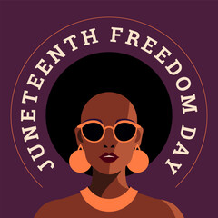Fashion modern African strong woman portrait Juneteenth day social media post template vector flat