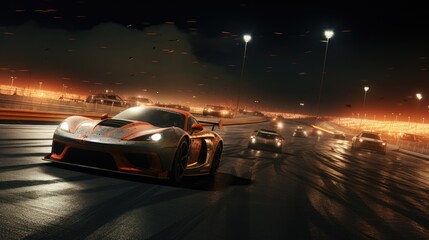 Fototapeta na wymiar A Compelling Background Displaying High-Speed Racing Cars in a Night Time Game - Wallpaper crafted with Realism and Intricate Detailing created with Generative AI Technology
