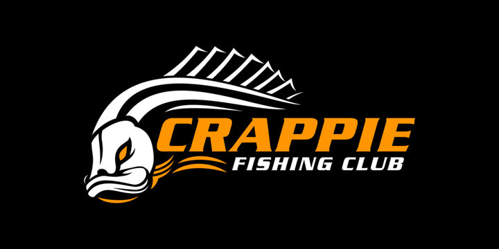 fishing logo Crappie fish on black dark background. modern vintage rustic logo design