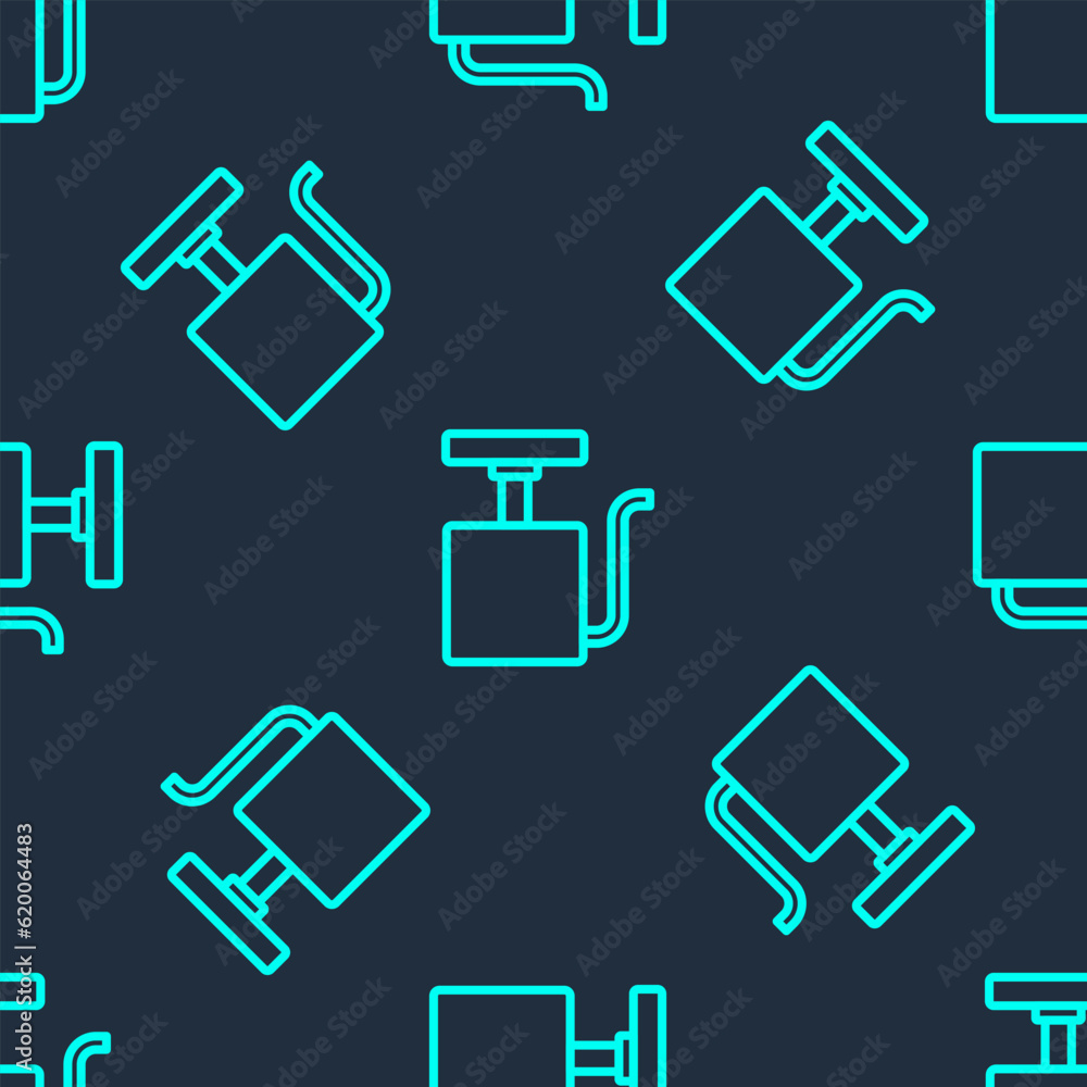 Poster green line handle detonator for dynamite icon isolated seamless pattern on blue background. vector