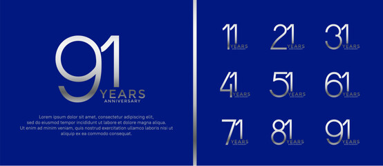 set of anniversary logo silver color on blue background for celebration moment