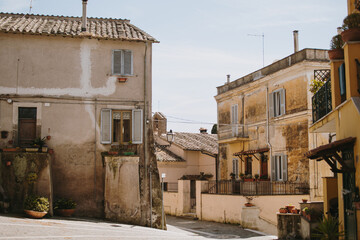 Old historic buildings in small Italian town. Traditional European architecture. Summer travel