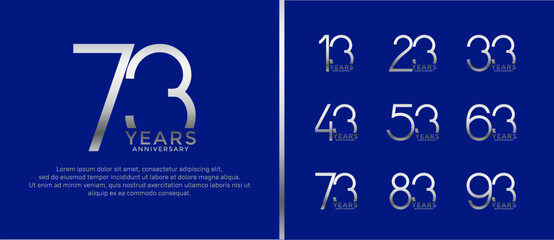 set of anniversary logo silver color on blue background for celebration moment