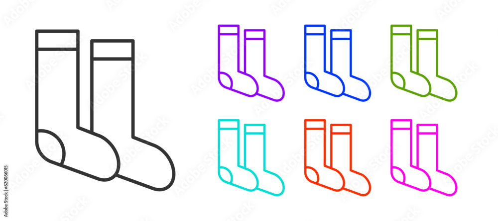 Wall mural black line socks icon isolated on white background. set icons colorful. vector