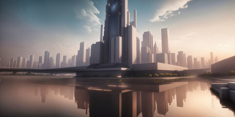 Fototapeta na wymiar Panoramic view of futuristic morden city skyline. 