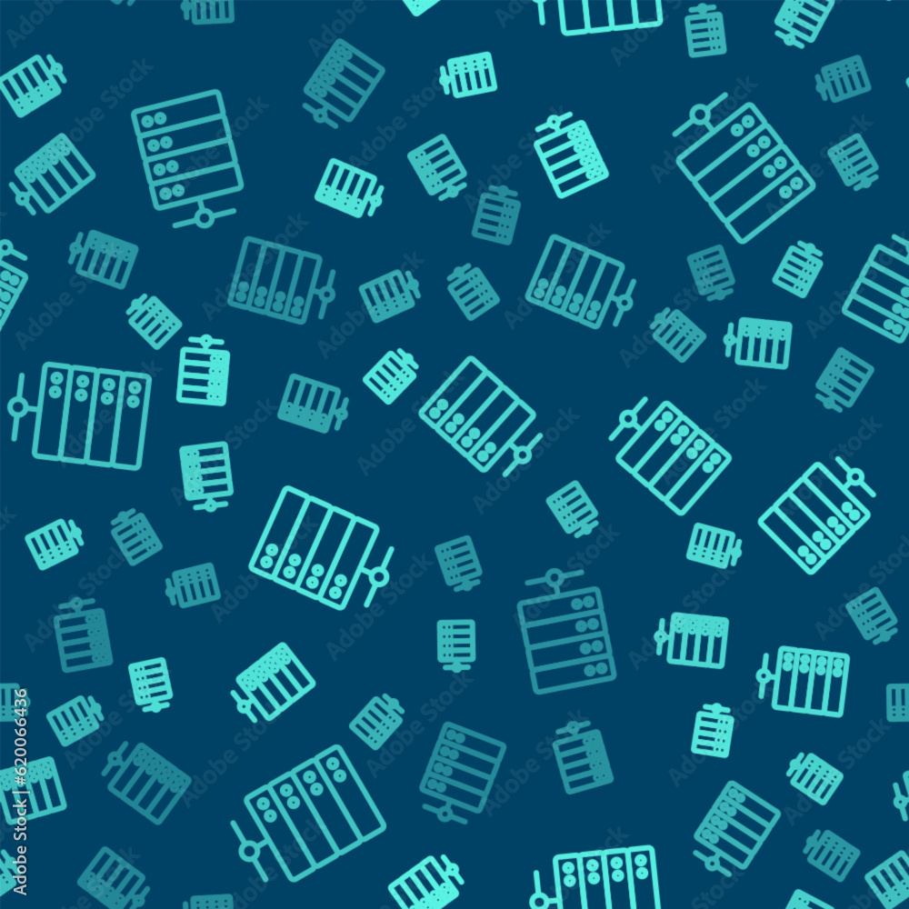 Aufkleber green line server, data, web hosting icon isolated seamless pattern on blue background. vector