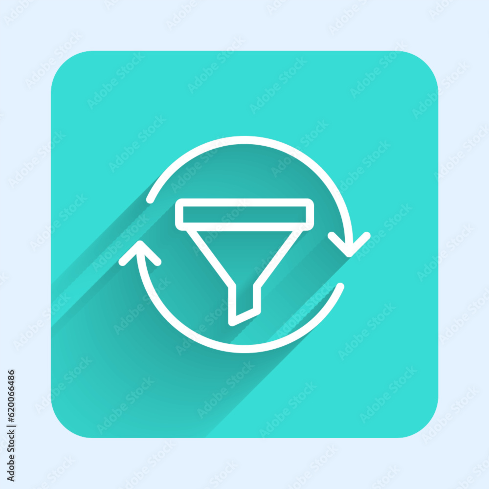 Poster white line sales funnel with chart for marketing and startup business icon isolated with long shadow