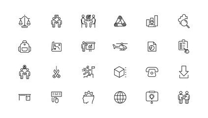 Teamwork and education linear icons collection.Business teamwork, team building, work group and human resources minimal thin line web icon set.