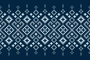 Peel and stick wall murals Boho Style Indigo navy blue geometric traditional ethnic pattern Ikat seamless pattern border abstract design for fabric print cloth dress carpet curtains and sarong Aztec African Indian Indonesian 