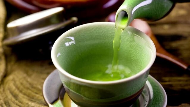 green tea beverage pouring freshly water break time drinks aromatic refreshment drinking
