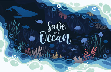 Background art concept of oceans underwater world illustration