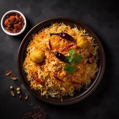 a plate of biryani on white background for food photography generative ai