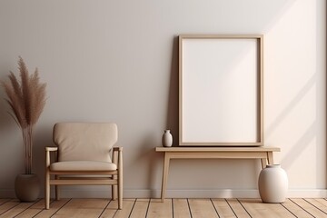 Blank wooden frame poster mockup - art template with copyspace created using generative AI tools