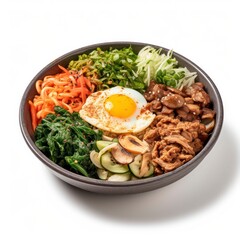 a plate of bibimbap on white background for food photography generative ai