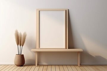 Blank wooden frame poster mockup - art template with copyspace created using generative AI tools
