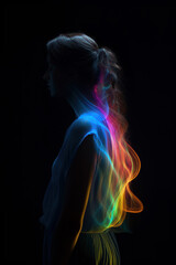 Woman's silhouette with colorful aura fluids visible
