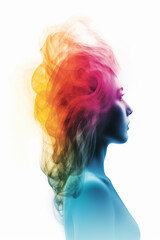 Woman's silhouette with colorful aura fluids visible