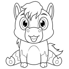 Illustration of Cute baby horse cartoon line art