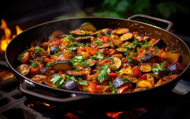 Pan-Cooked Ratatouille A Meaty Delight. Generative Ai