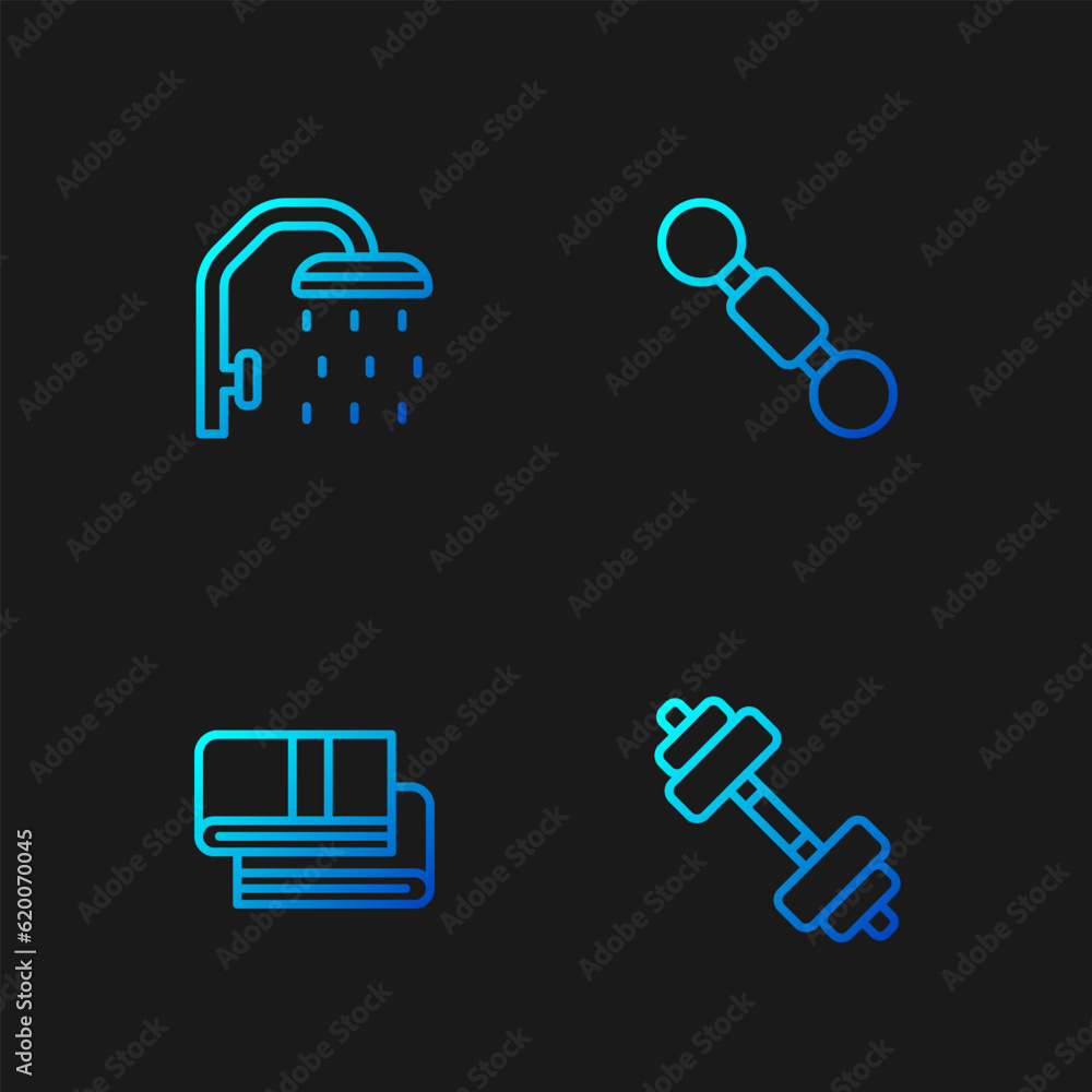 Wall mural Set line Dumbbell, Towel stack, Shower head and . Gradient color icons. Vector