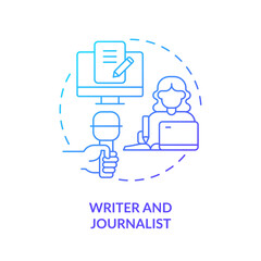 Writer and journalist blue gradient concept icon. Online blog. Internet media. Earn online. Freelance work. Content creation abstract idea thin line illustration. Isolated outline drawing