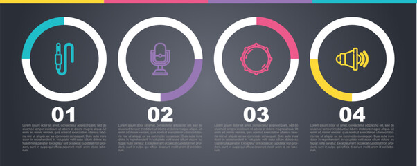 Set line Audio jack, Microphone, Dial knob level and Speaker volume. Business infographic template. Vector