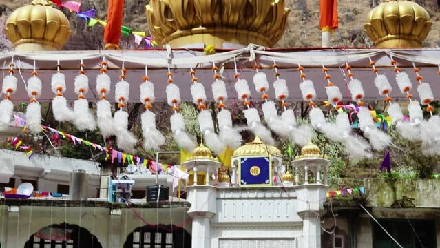 manikaran sahib gurudwara of sikhs religion decorated with frill at day video is taken at manikaran manali himachal pradesh india on Mar 22 2023.