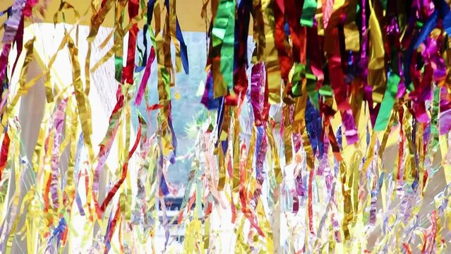 colorful strings decoration at holy shiva temple at day video is taken at manikaran manali himachal pradesh india on Mar 22 2023.