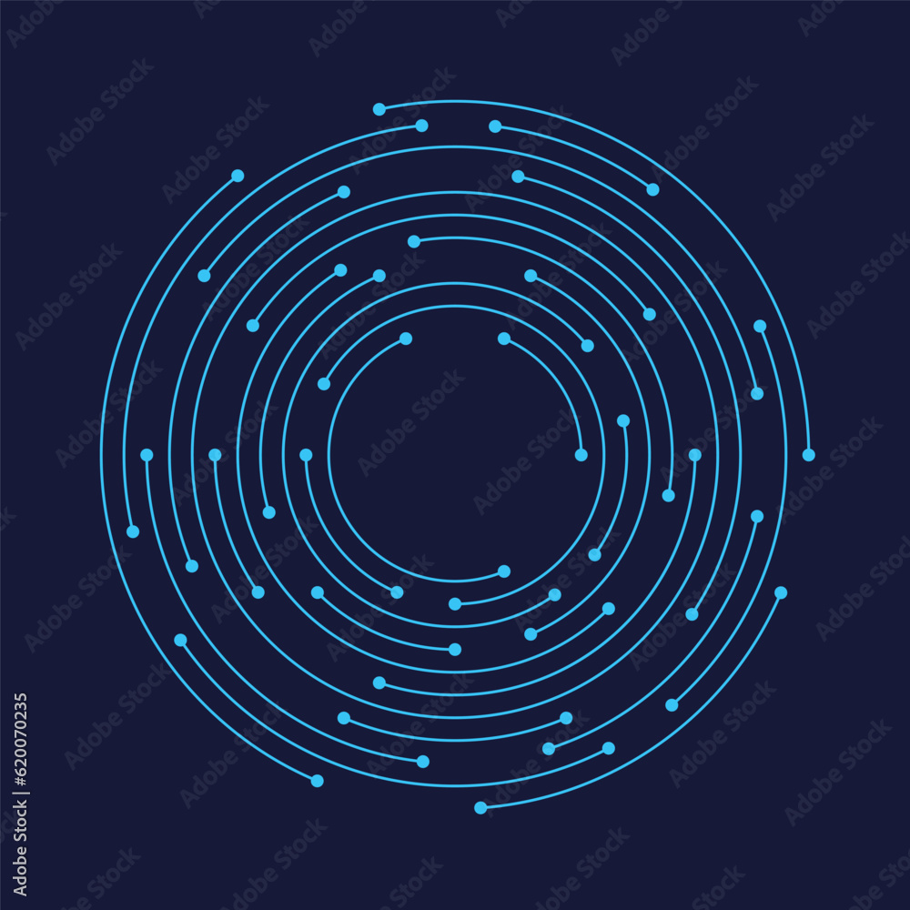 Wall mural technology circle design. technology vector background with small circles and curves. letter o blue 