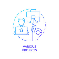 Various projects blue gradient concept icon. Personal growth. Professional development. Digital nomad. Distance work. Creative freedom abstract idea thin line illustration. Isolated outline drawing