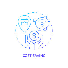 Cost saving blue gradient concept icon. Living expenses. Budget friendly. Personal finance. Freelance work. Earn online. Lower price abstract idea thin line illustration. Isolated outline drawing