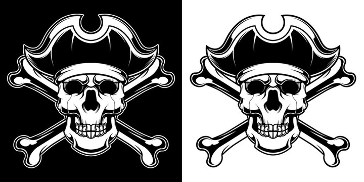 black and white vintage pirate skull illustration