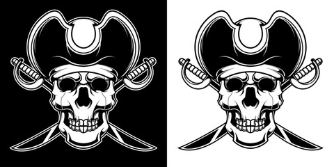 black and white vintage pirate skull illustration