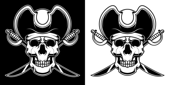 black and white vintage pirate skull illustration