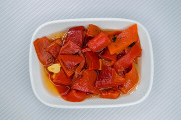 Turkish appetizer prepared with roasted red pepper, garlic and olive oil, prepared at the request of the customer