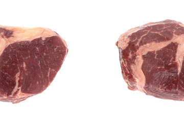 Raw beef steak on a white background. Beef steak closeup isolated on white background.