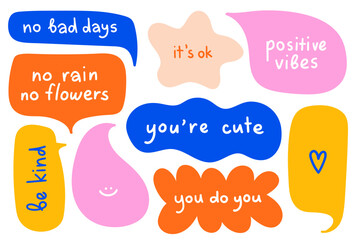 Vector collection of hand-drawn speech bubbles with positive quotes