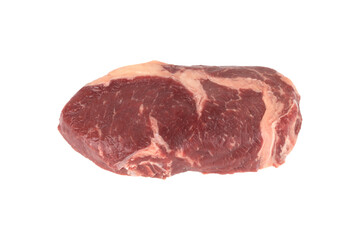 Raw beef steak on a white background. Beef steak closeup isolated on white background.