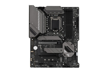 PC motherboard on a white background. Motherboard for personal computer closeup isolated on white background.