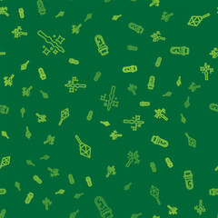 Set line Magic wand, stone and Bottle with potion on seamless pattern. Vector