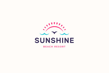 Paradise beach resort summer sun sea ocean island minimal logo design template vector