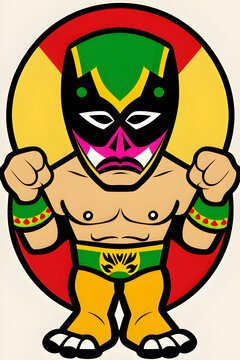 Image of a cartoon Mexican wrestler wearing a mask. (AI-generated fictional illustration)
