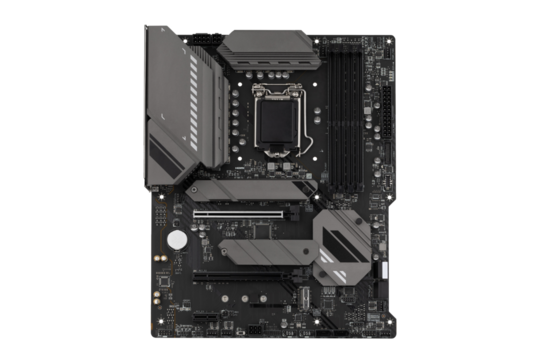 PC motherboard on a white background. Motherboard for personal computer closeup isolated on white background.