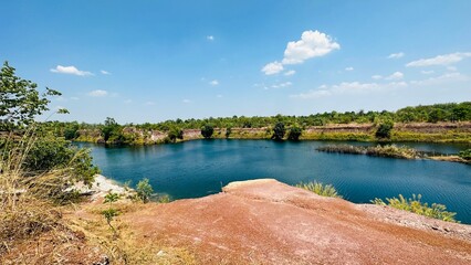 landscape with lake and trees in Kamphaeng Phet Province, Thailand