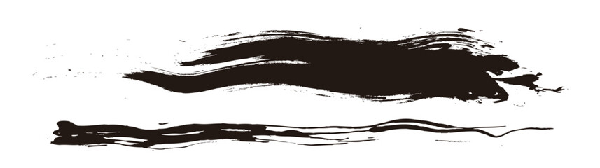 筆の質感　墨　インク　筆模様　波模様筆の筆跡素材。ブラシストローク