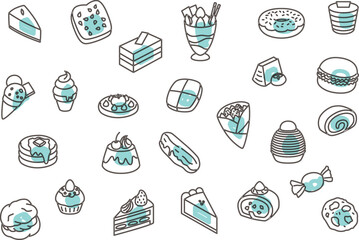 アウトラインスイーツの壁紙イラストアイコンセット　水色