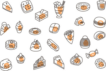 アウトラインスイーツの壁紙イラストアイコンセット　オレンジ