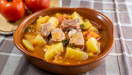 Tuna and potato stew called Marmitako in traditional Basque cuisine