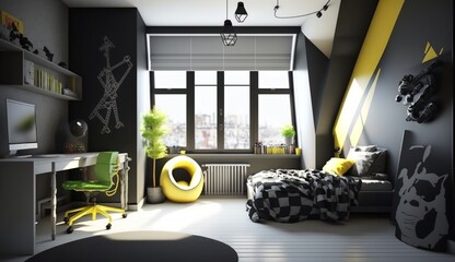 cool children's room in a loft apartment in black