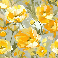 Abstract flowers painting, seamless floral repeating pattern. Generative AI